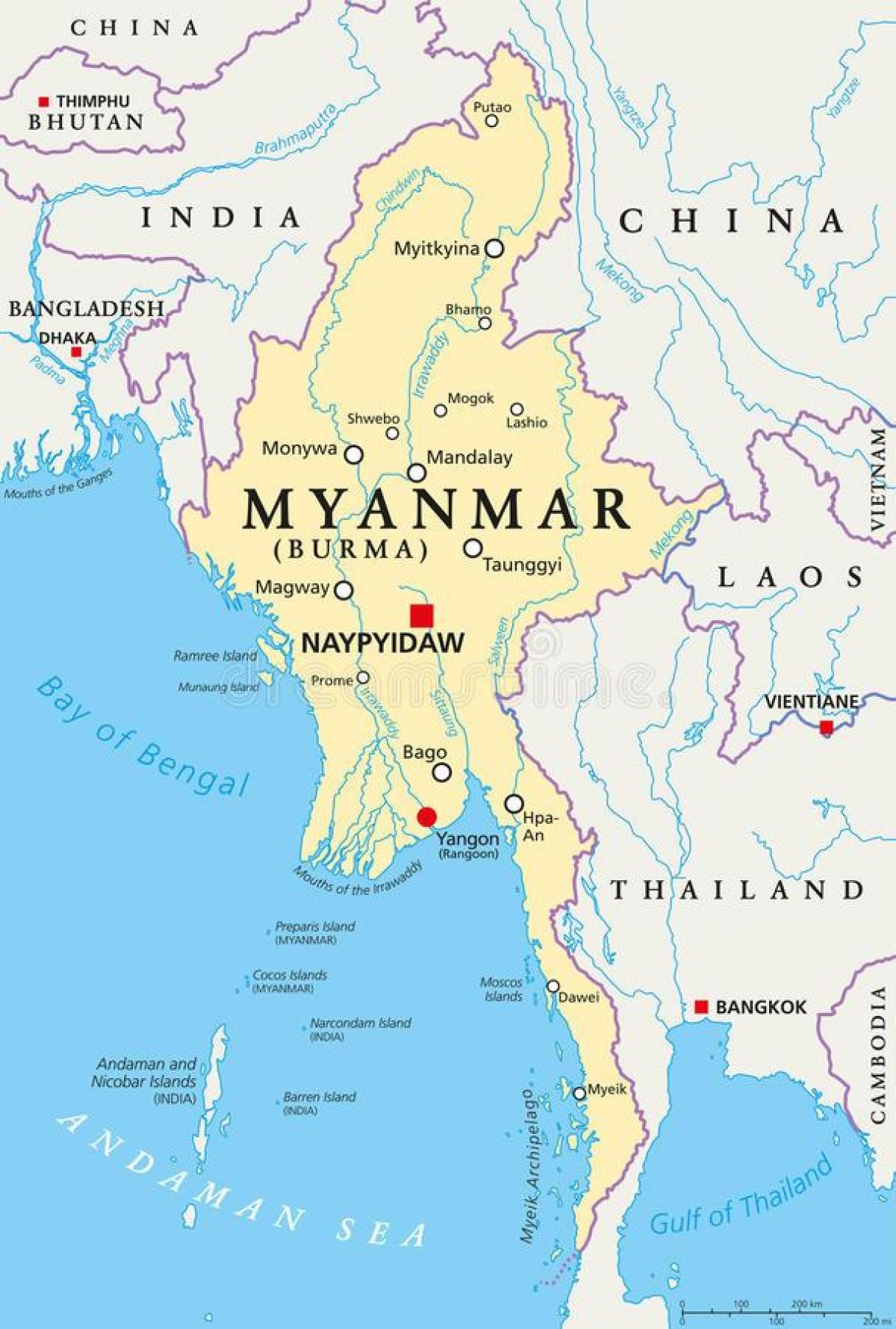 naypyidaw Búrma kort