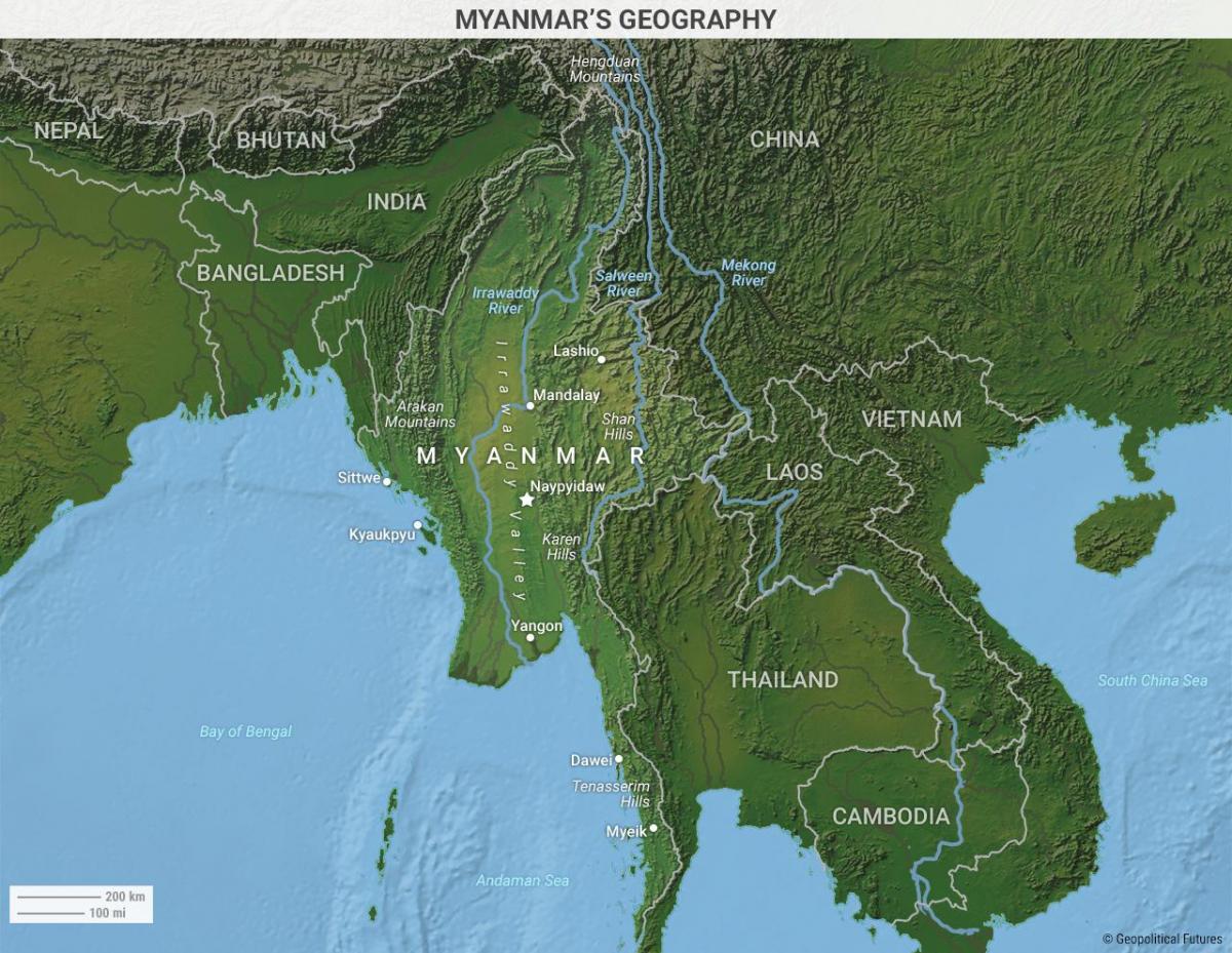 Burma landafræði kort